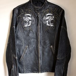 Mens Affliction Rare Black Leather Biker Rocker Jacket